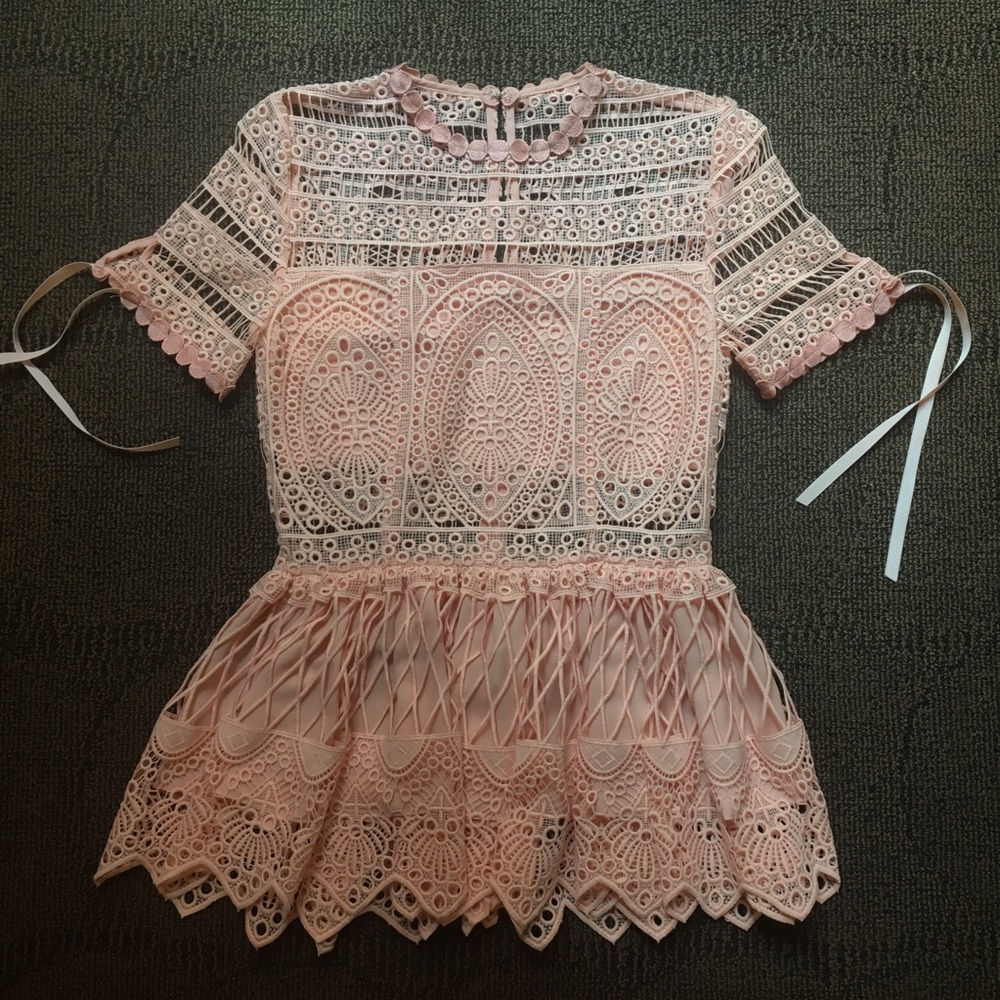 ALEXIS - Eyelet Peplum Lace Top Pink, XS - Picture 2 of 6